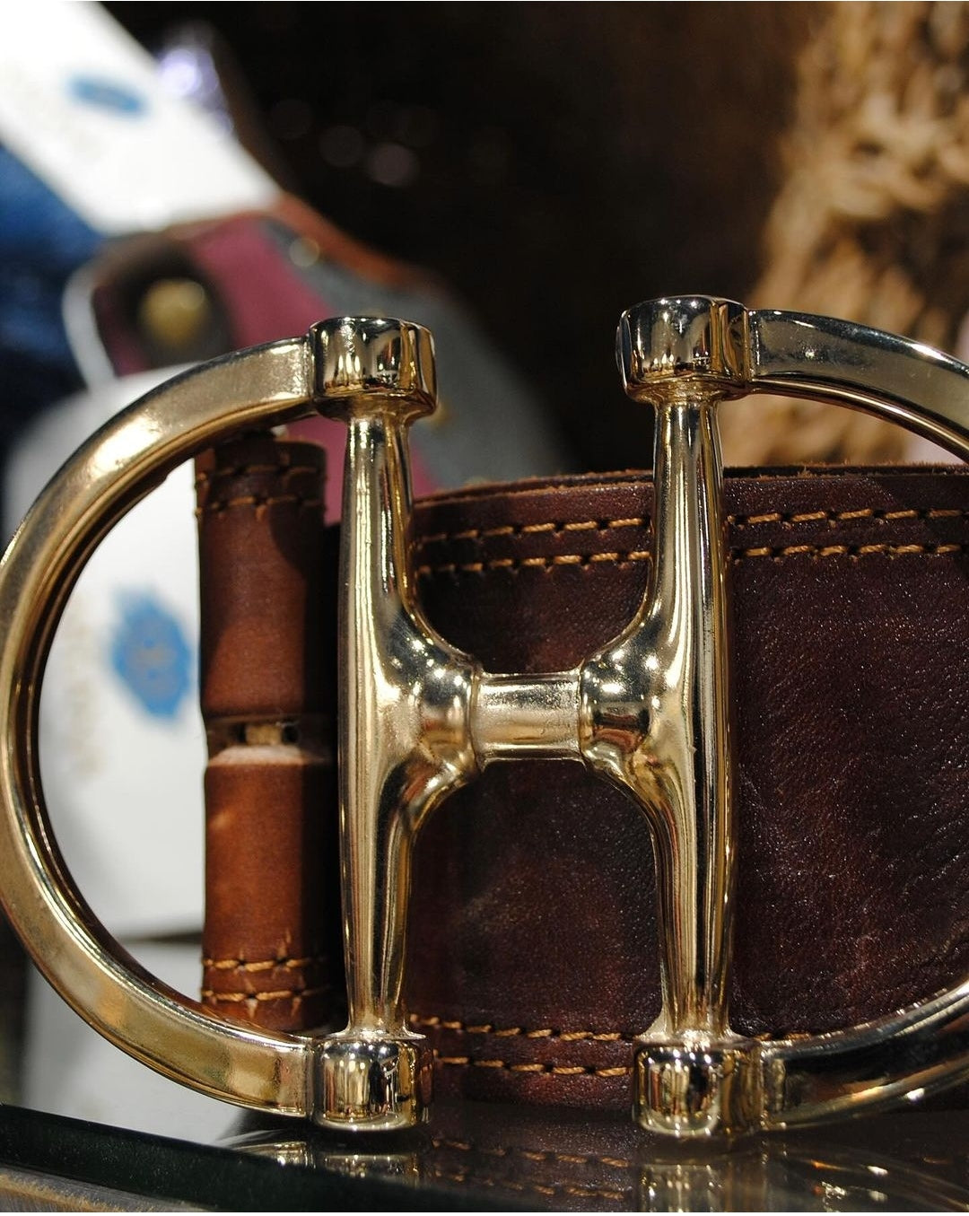 Leather belt with EQUESTRIAN theme Buckle. Horse lover gift