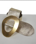 Belt in GOLD or SILVER. Metallic leather with Organic Shaped Buckle.