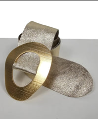 Belt in GOLD or SILVER. Metallic leather with Organic Shaped Buckle.