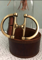 Leather belt with EQUESTRIAN theme Buckle. Horse lover gift