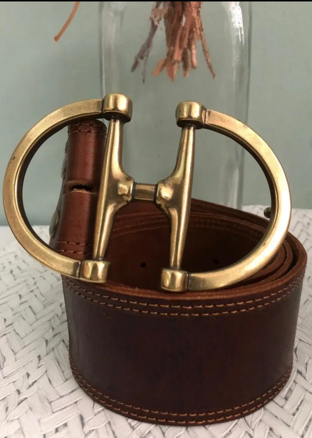 Leather belt with EQUESTRIAN theme Buckle. Horse lover gift