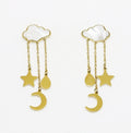 Pendientes de NUBE de nácar en Acero Inoxidable. Con cadenitas y charms