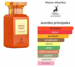 Perfume de Mujer BRIGHT PEACH de Maison Alhambra " de 100 ml. AFRUTADO y DULCE. Alta perfumería. Perfume árabe mujer. Premium