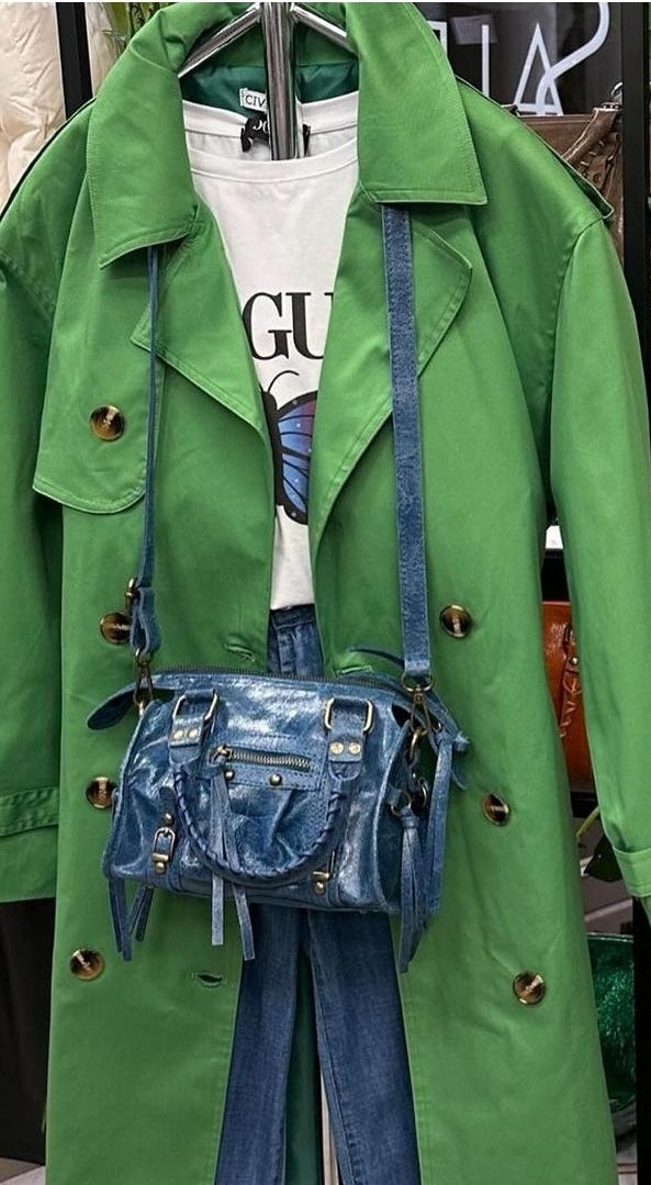 Bolso de piel auténtica en AZUL METALIZADO: Inspiración Balenciaga