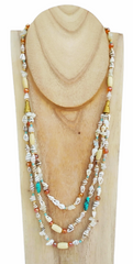 Long beige necklace with shells and turquoise blue touches