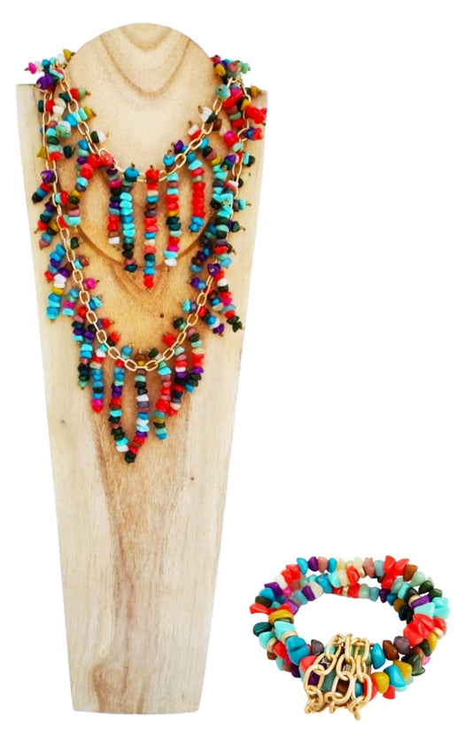 Multicolor necklace + matching bracelet