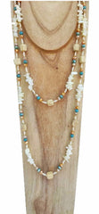 Beige necklace with Camel and blue touches