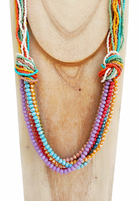 Multicolored crystal and tiny beads necklace