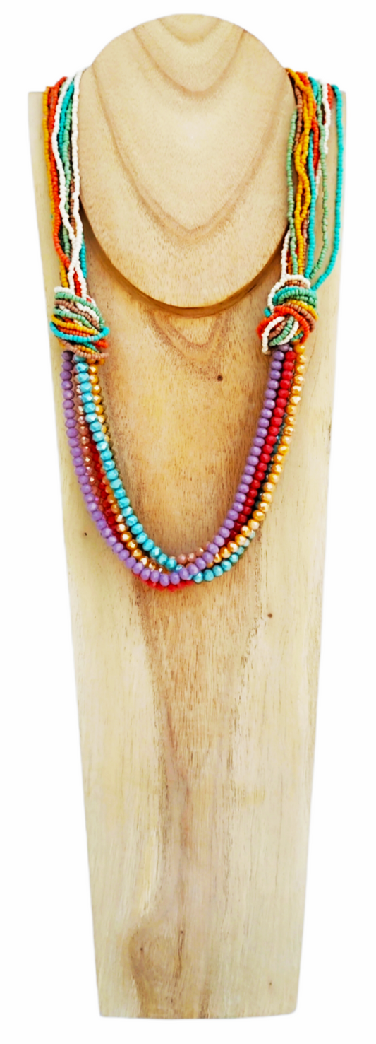 Multicolored crystal and tiny beads necklace