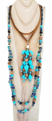 2 long necklaces in TURQUOISE BLUE color