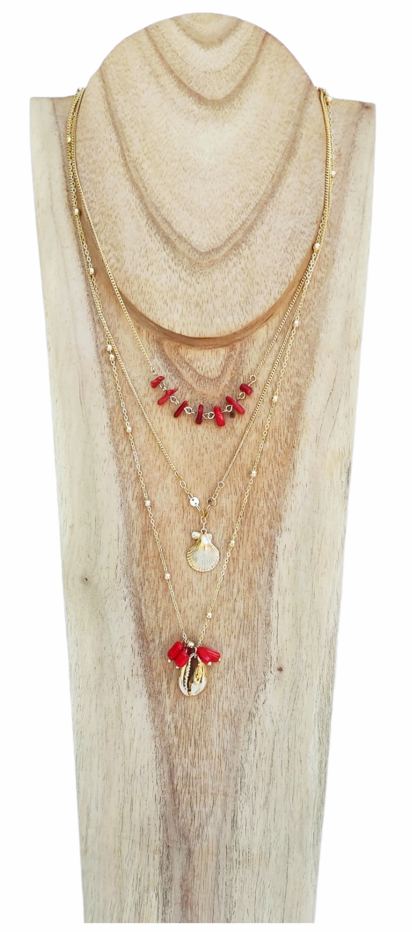 Conjunto de 3 collares largos con adornos en ROJO.
