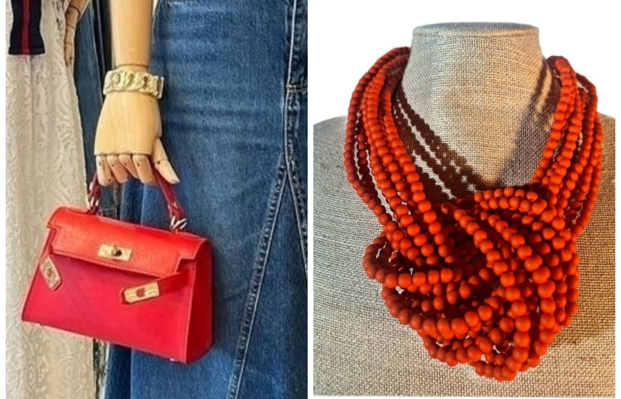 Conjunto de Bolso de piel estilo Mini Kelly + Collar coordinado