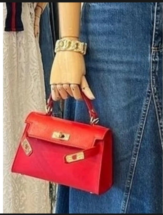 RED Mini Kelly style leather bag