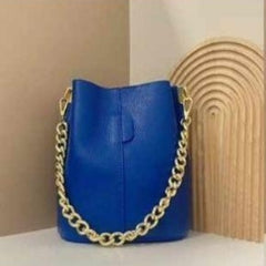 Leather bucket bag with gold chain + long handle. Available in 7 colors