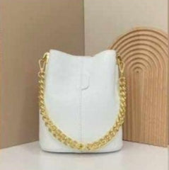 Leather bucket bag with gold chain + long handle. Available in 7 colors