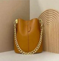 Leather bucket bag with gold chain + long handle. Available in 7 colors