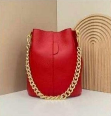 Leather bucket bag with gold chain + long handle. Available in 7 colors