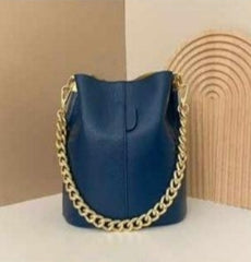 Leather bucket bag with gold chain + long handle. Available in 7 colors