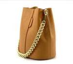 Bolso bombonera de piel CAMEL con cadena dorada + asa larga