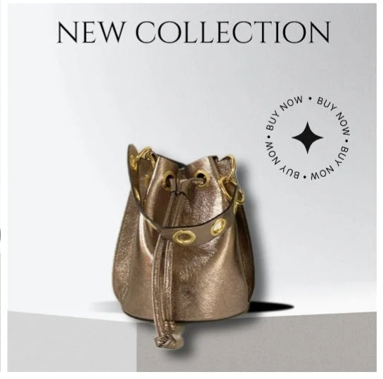 Bolso Bombonera de piel en ORO, PLATA o BRONCE . Asa con ollaos + cadena dorada. Varios colores disponibles