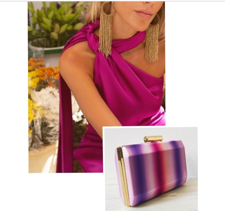 Clutch in BUGANVILLA and LILAC tones. Party bag.