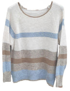 JERSEY de lana BEIS con rayas anchas MARRONES, AZUL y CAMEL.Talla unica