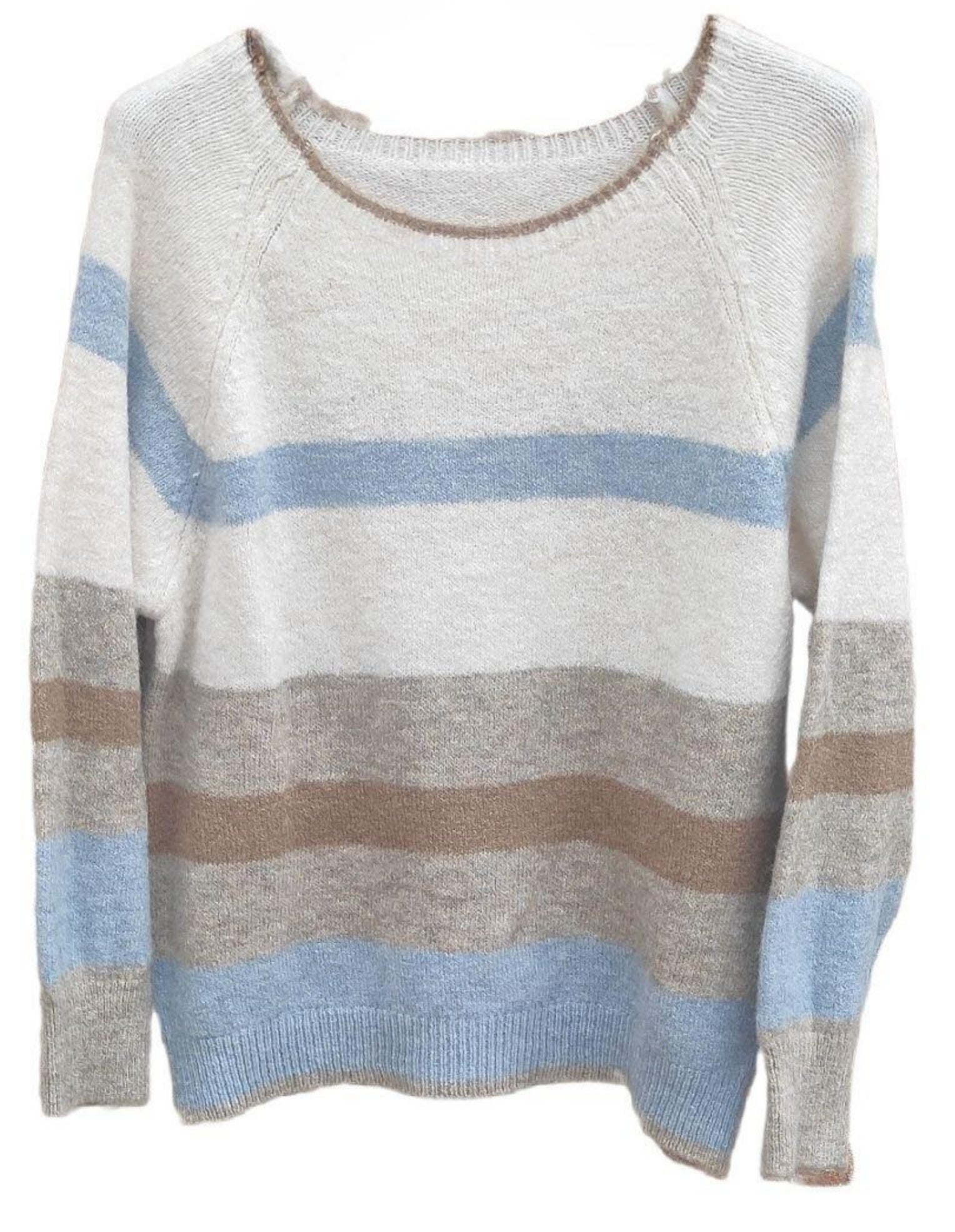JERSEY de lana BEIS con rayas anchas MARRONES, AZUL y CAMEL.Talla unica