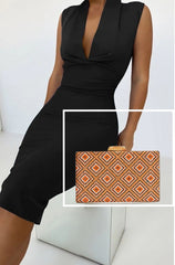 Bolso de fiesta en color NARANJA, NEGRO con brillantitos. Clutch