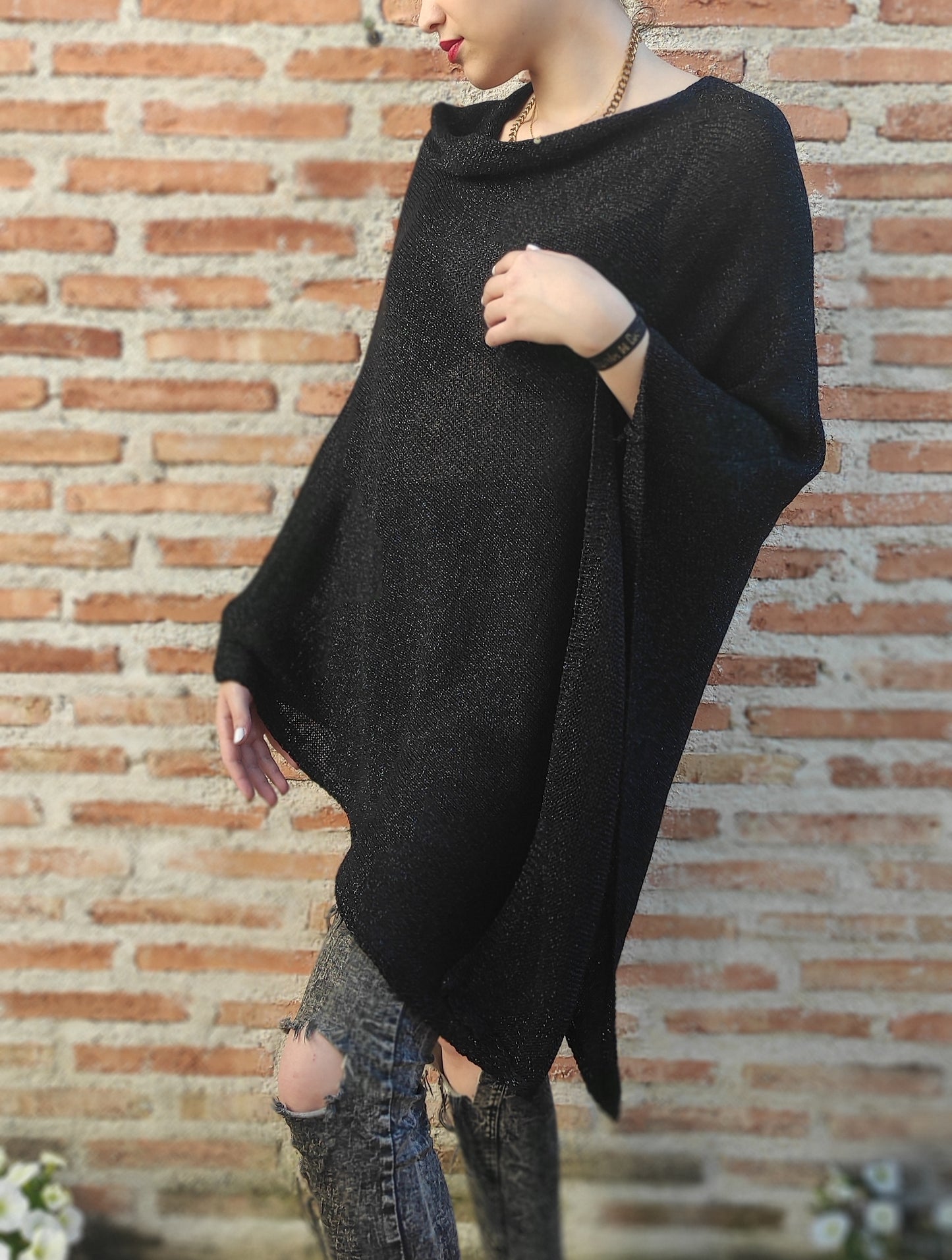 Poncho negro glitter