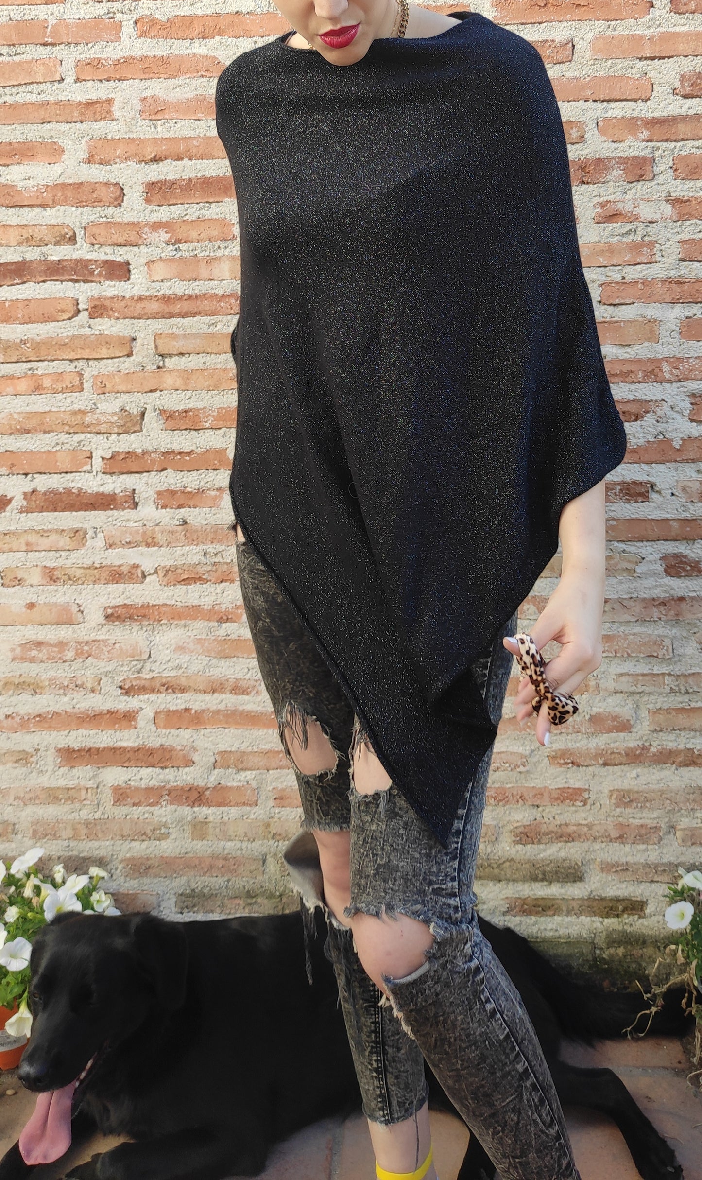 Poncho negro glitter