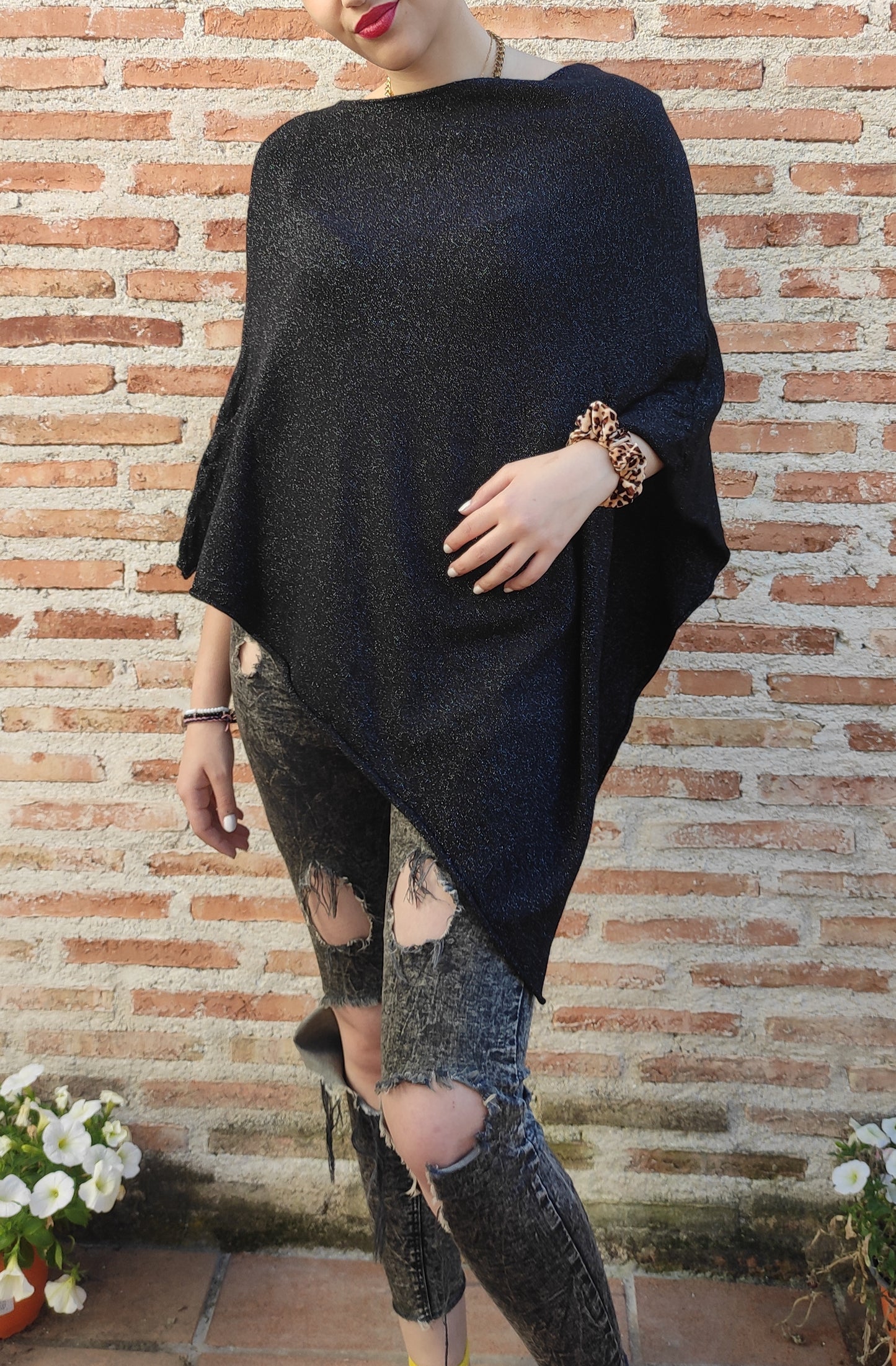 Poncho negro glitter