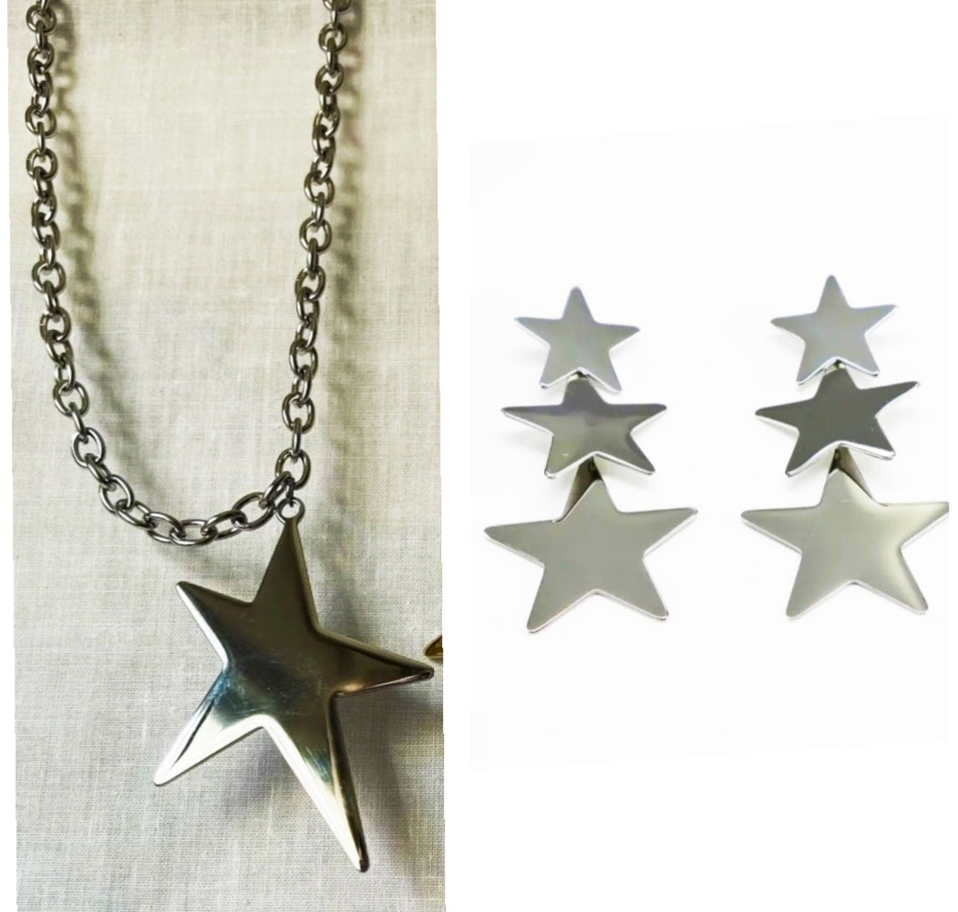 Long star earrings in Stainless Steel