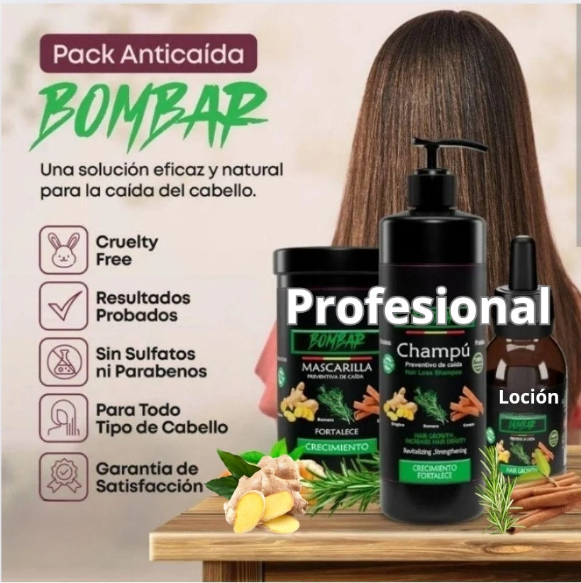 Pack anti caída del cabello. Con estractos naturales de jenjibre, romero y canela. Sin Parabenos ni Sulfatos. Cruelty free