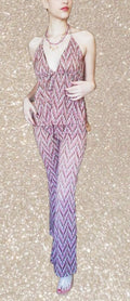 CONJUNTO Mod. Misson. Vestido largo. Lurex Dorado, granate y verde salvia. Talla única. Da hasta la 38