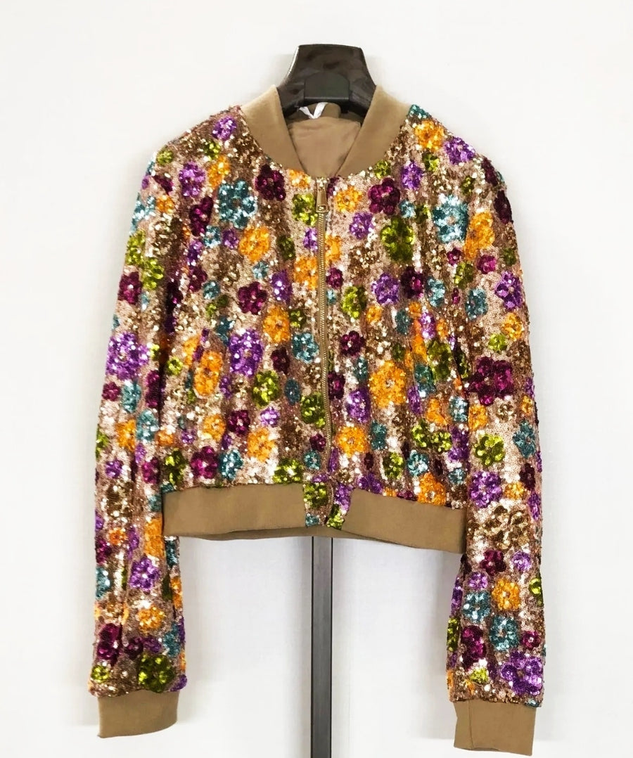 Bomber Mod. MARGARET. Un lujo de chaqueta repleta de elegantes margaritas de lentejuelas.Talla única: Da desde la Talla 36 hasta la 40 - 42. Calidad PREMIUM