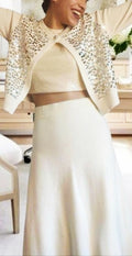 CONJUNTO: Coleccion HELENA: Falda de punto desflecada modelo VAINILLA + Chaqueta de Lentejuelas mod. Helena 2. Talla única. Da hasta la talla 38-40