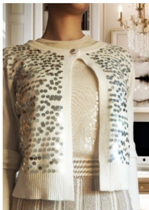 CONJUNTO: Coleccion HELENA: Falda de punto desflecada modelo VAINILLA + Chaqueta de Lentejuelas mod. Helena 2. Talla única. Da hasta la talla 38-40