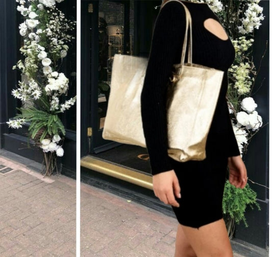 Leather tote bag, large size. Available in gold, silver or copper color.