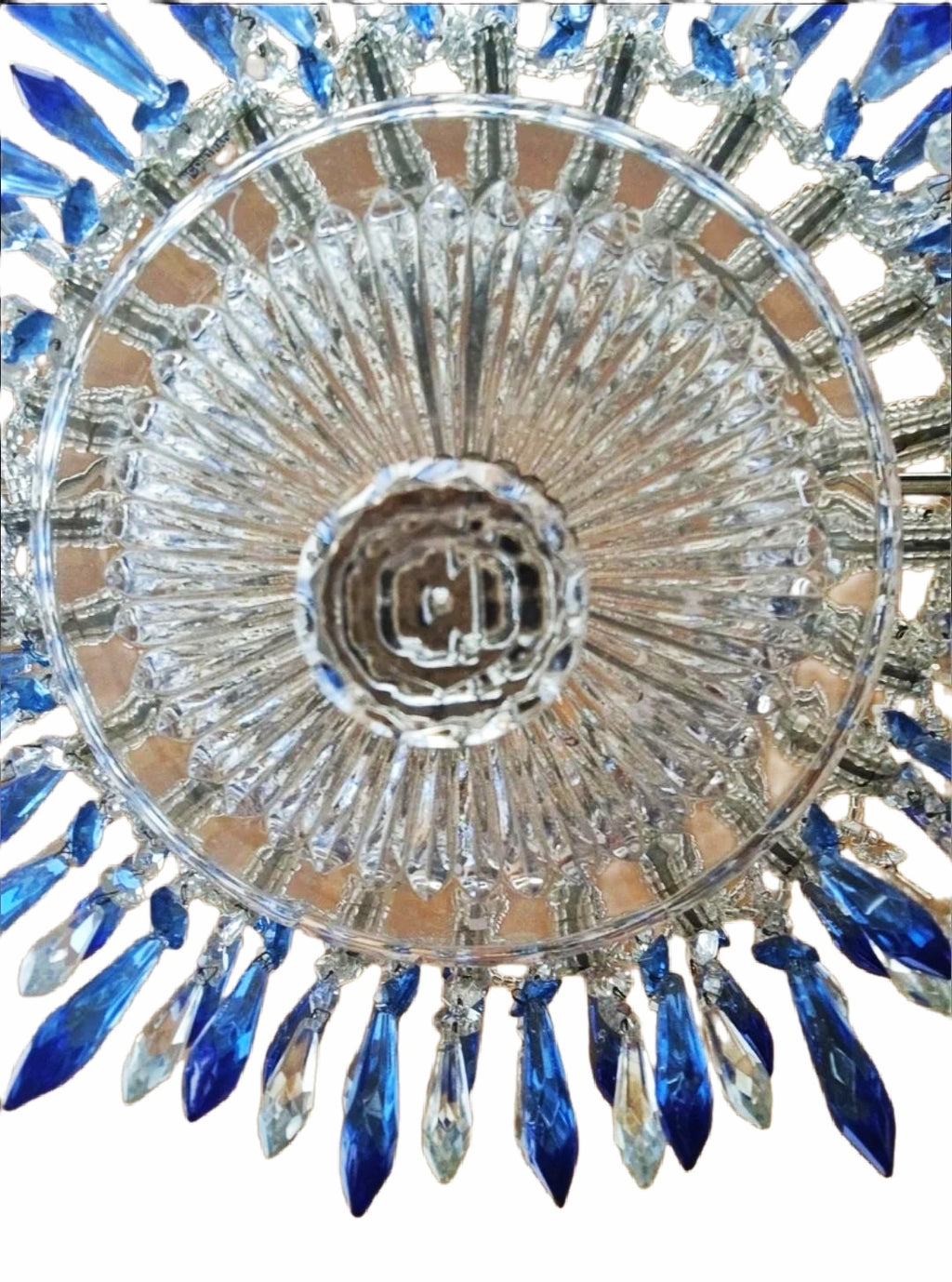 Lámpara de araña VENECIANA realizada con cristal de altade araña VENECIANA realizada con cristal de alta calidad en color AZUL y TRANSPARENTE. Lampara veneciana vintage