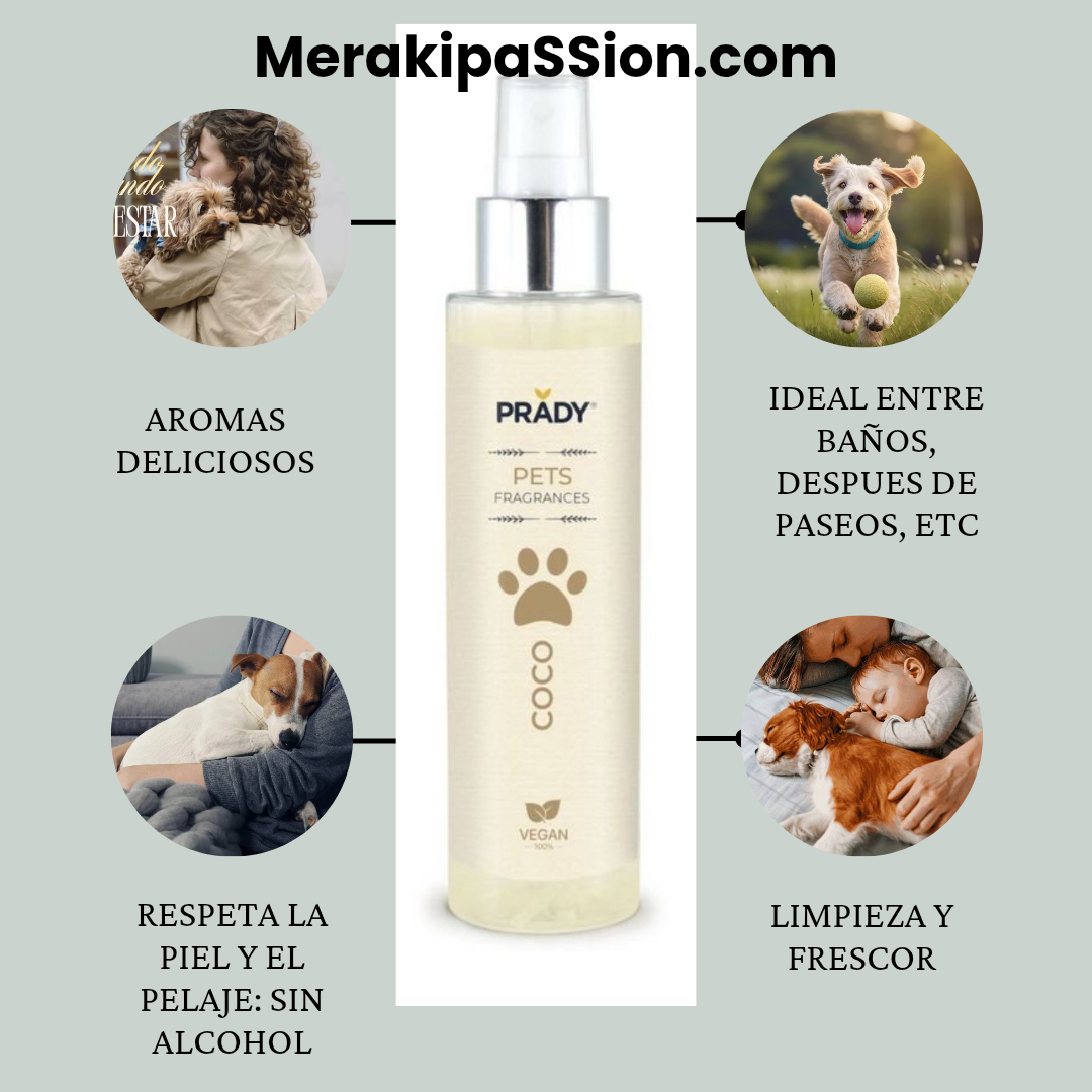 Eau de Toilette en spray para Mascotas. Marca Prady con Pulverizador de 250 ml. Hecho en España