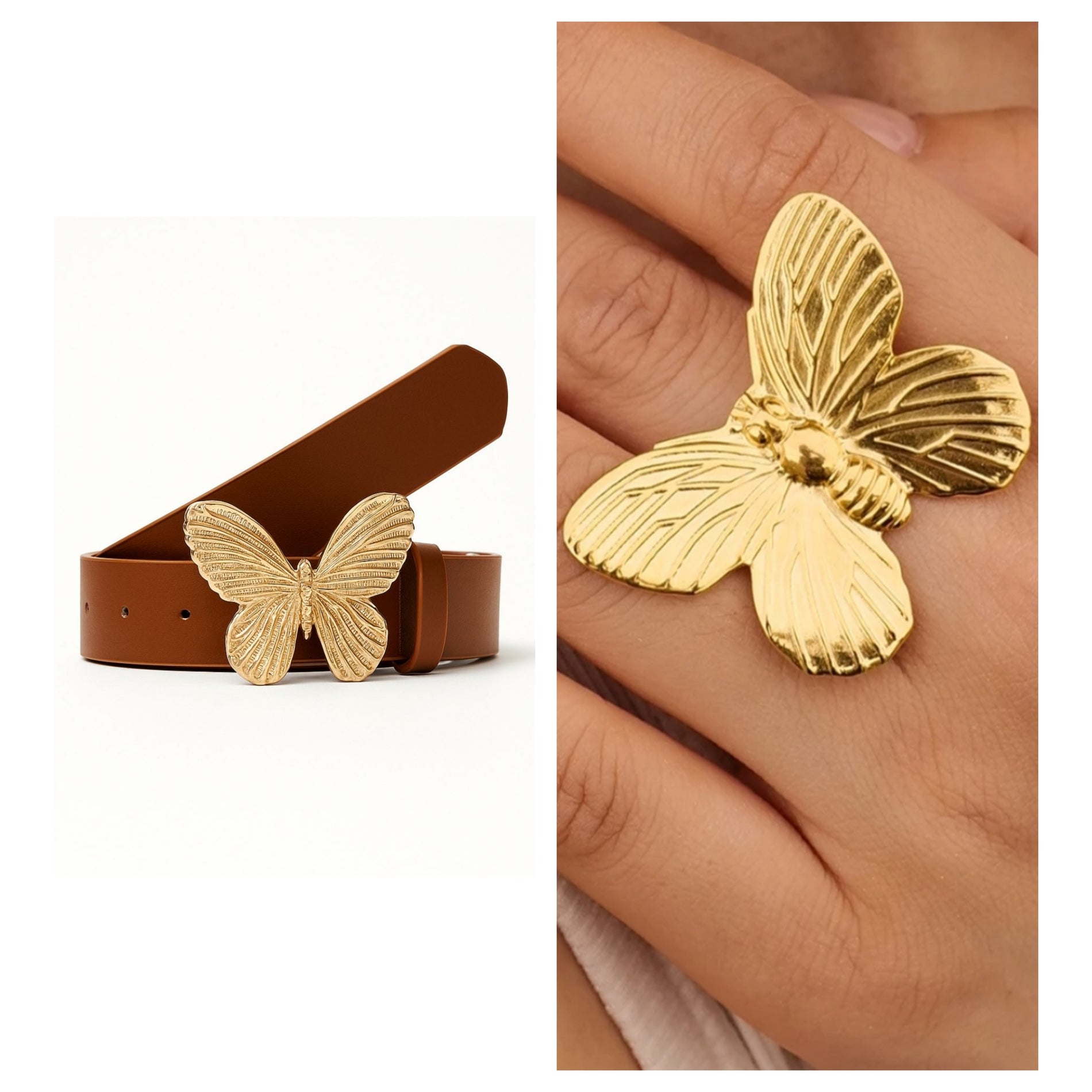 Anillo Mariposa. Acero Inoxidable Oro