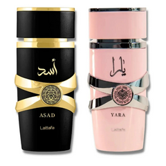 Pack: YARA Woman + ASAD Man by Lataffa. 100 ml. Arab women's perfume. Arab men's perfume. HIGH PERFUMERY