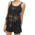 Crochet shorts + black lace top