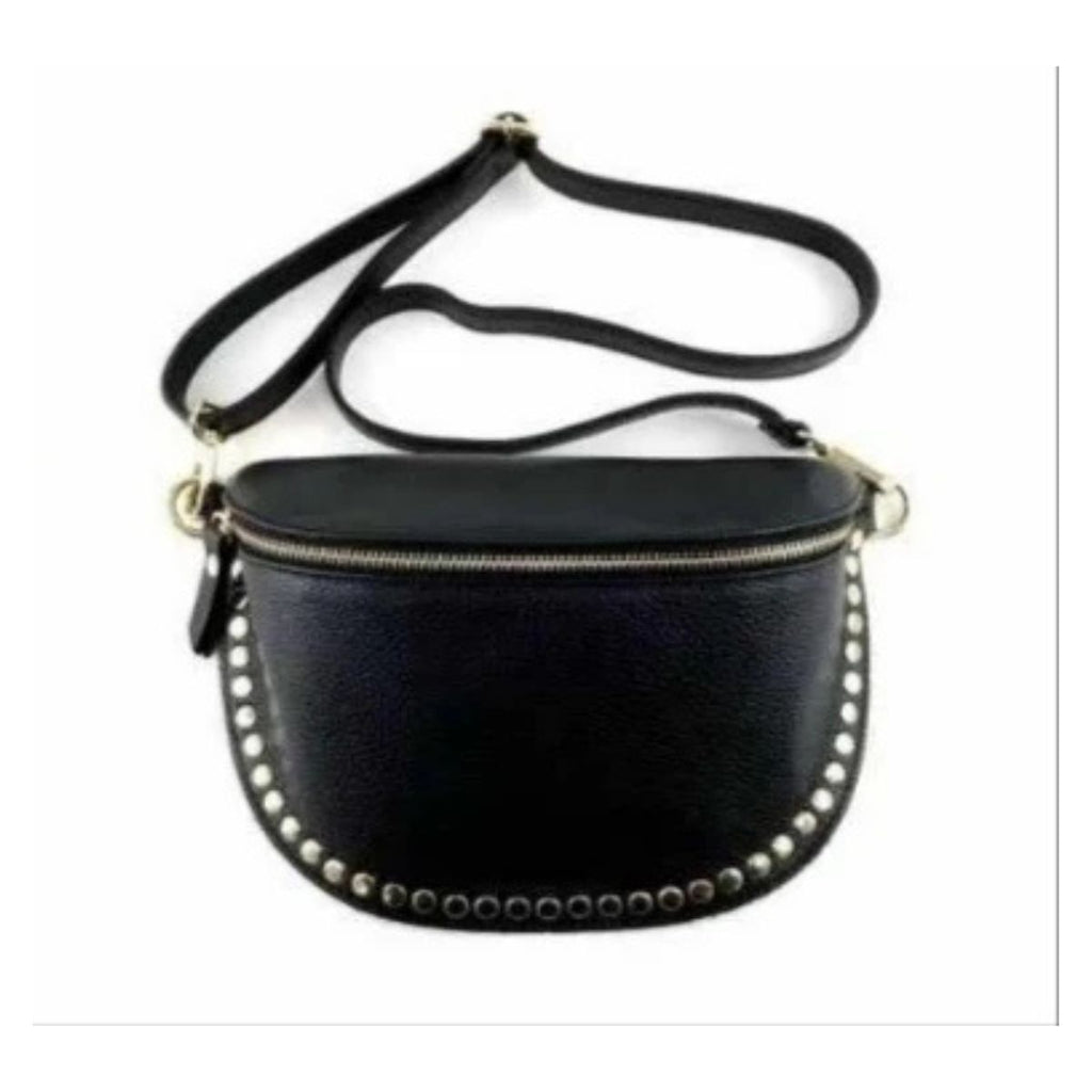 Large leather fanny pack with studs. NOVELTY. Available in 6 colors