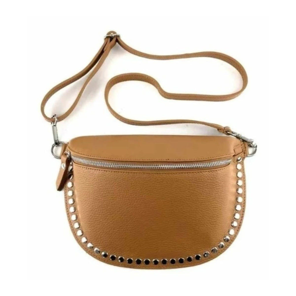 Large leather fanny pack with studs. NOVELTY. Available in 6 colors