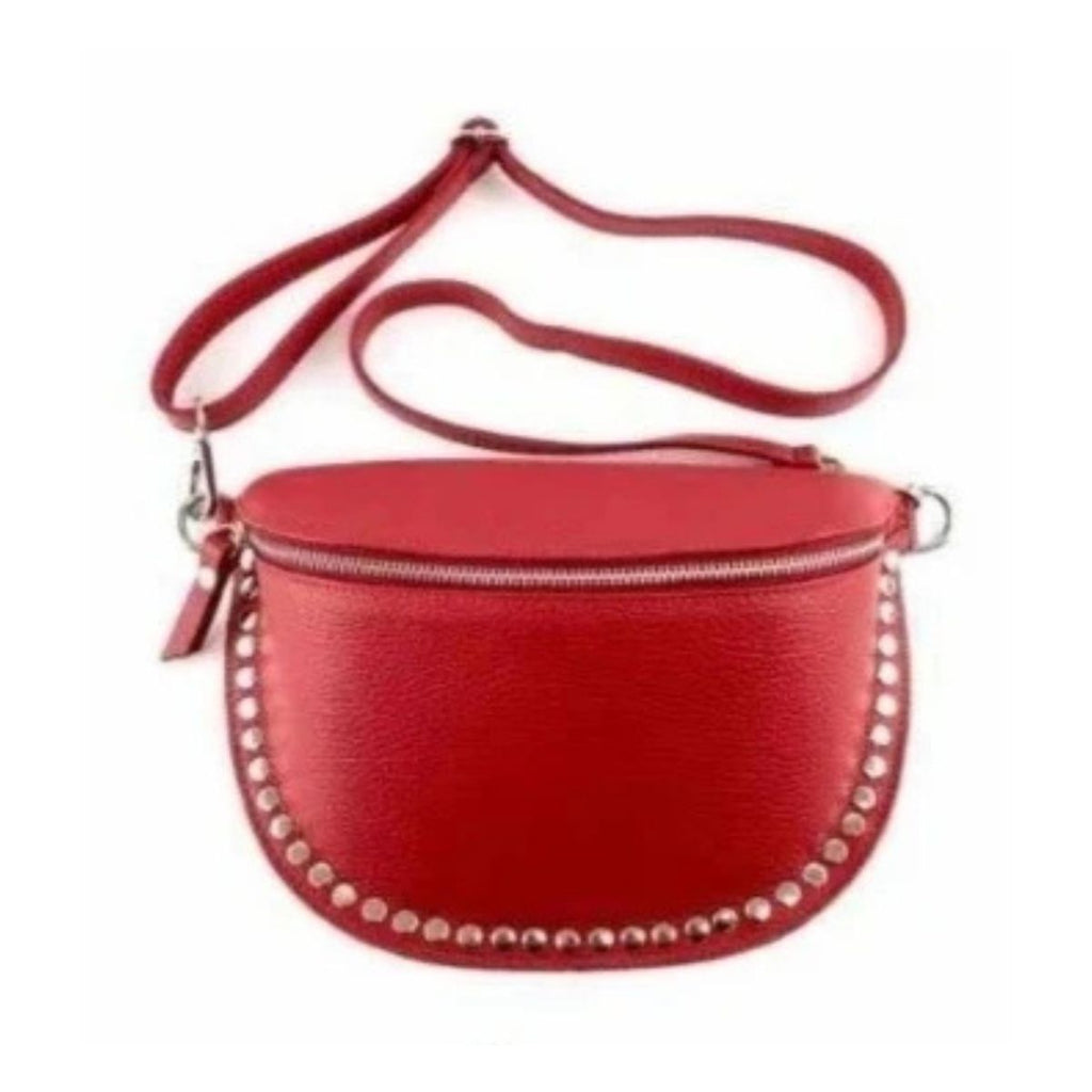 Large leather fanny pack with studs. NOVELTY. Available in 6 colors