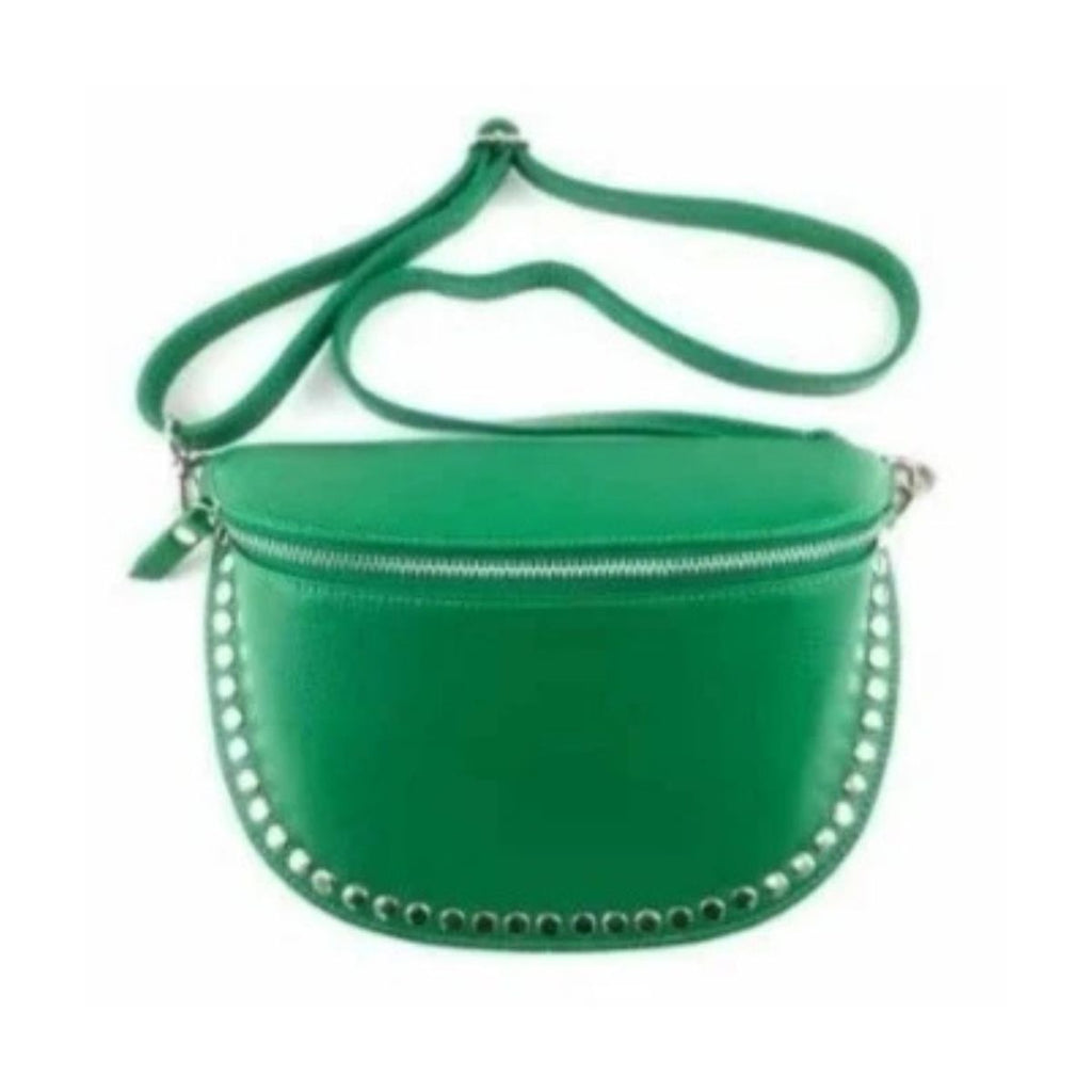 Large leather fanny pack with studs. NOVELTY. Available in 6 colors