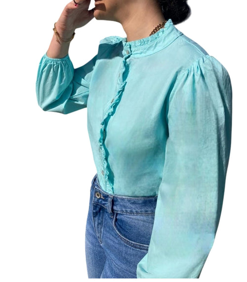 NOVEDAD: Blusa de algodón Mod TULUM. Color Azul Turquesa