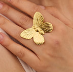 Anillo Mariposa. Acero Inoxidable Oro