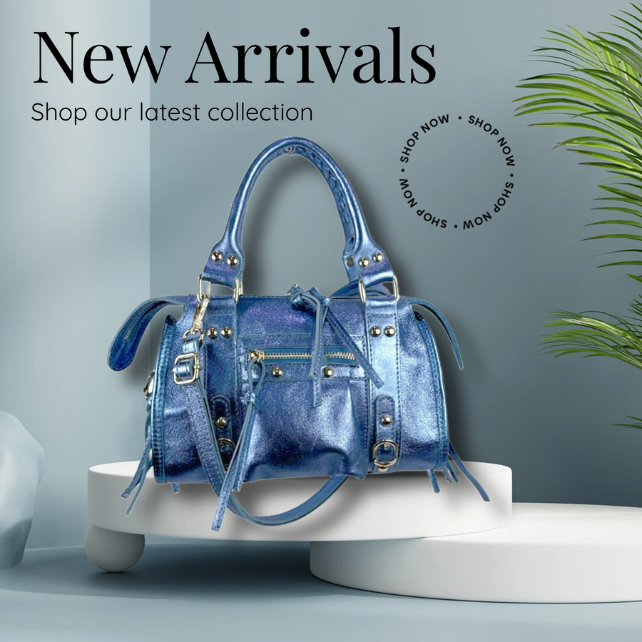 Bolso de piel auténtica en AZUL METALIZADO: Inspiración Balenciaga